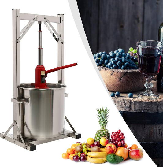 22L Stainless Steel Wine Press, Fruit Wine Press, Manual Apple Wine Press, Juicers, Fruit Wine, Berry Press for Honey, Chili Oil, Families, Restaurants, with Hydraulic Equipment, - QUORE