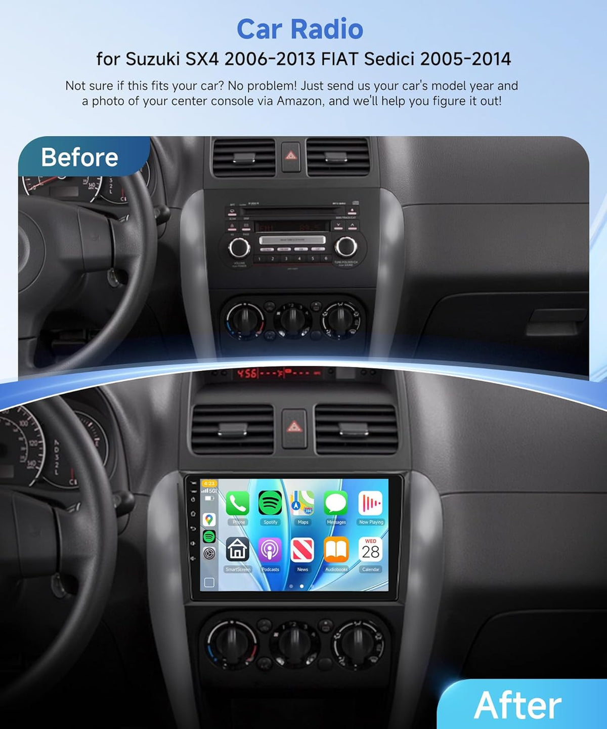 8 CORE Q-Snapdrago 4G+64G Autoradio Android 15 voor Suzuki SX4 2006-2013 FIAT Sedici 2005-2014, 9 Inch HD Aanraakscherm Radio met Draadloze Carplay Android Auto GPS Wi-Fi DSP Bluetooth FM RDS Camera