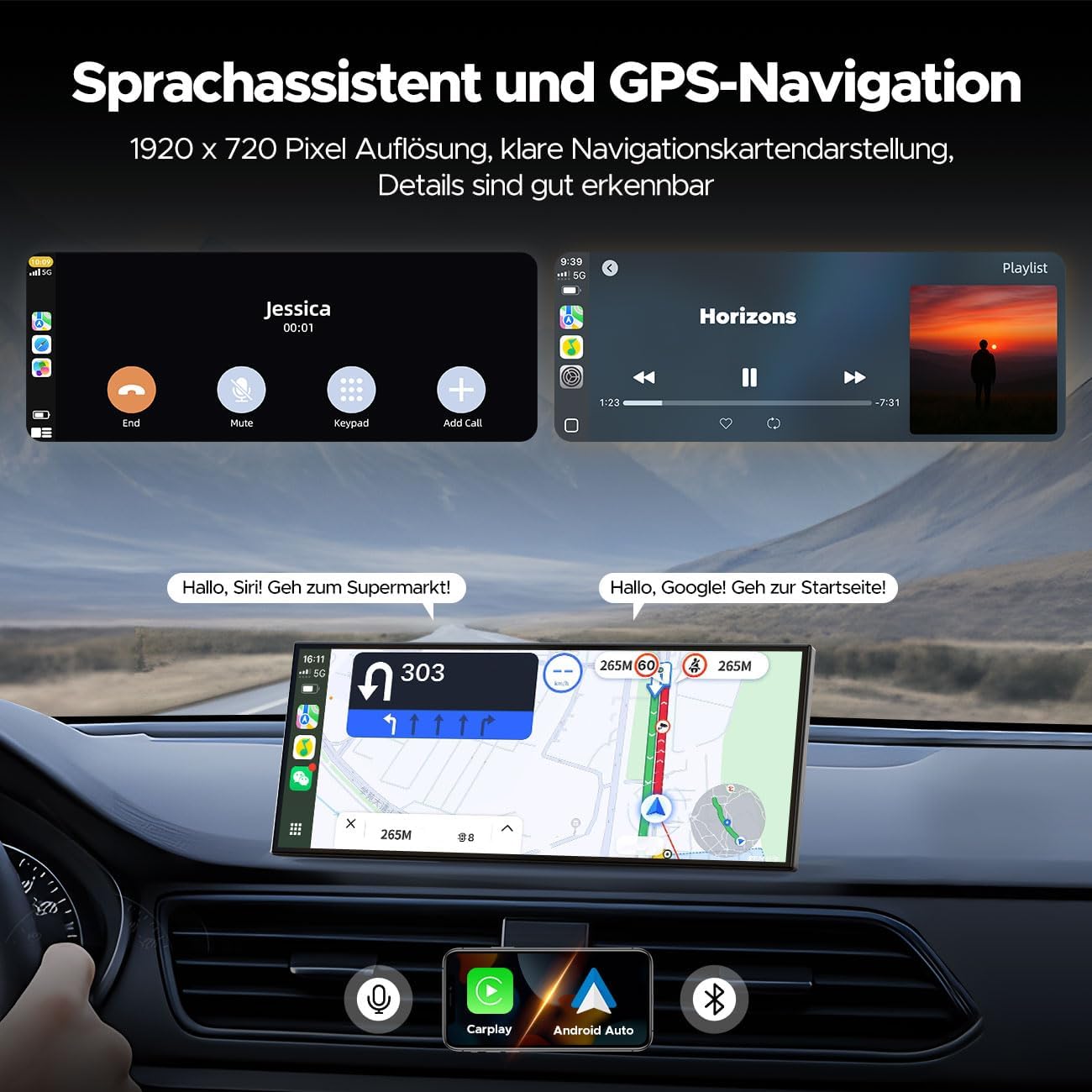CarPlay Scherm – Android Auto Display – Multimediaspeler – Touchscreen Navigatie – 10,25 Inch – 1080P Achteruitrijcamera – Draadloos Bluetooth & Wi-Fi