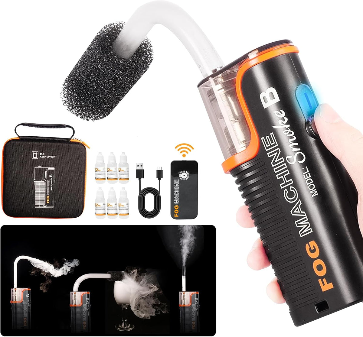 LENSGO Rookmachine mini, 40 W, draadloze afstandsbediening, batterij, draagbare rookmachine voor fotografie, videografie, Halloween, bruiloft, feest, Smoke B