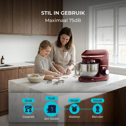 Keukenmachine - 2000W - RVS Mengkom (6,2 L) - Keukenrobot - Mixer met Garde, Deeghaak en Menghaak - Incl. extra Accessoires – Rood