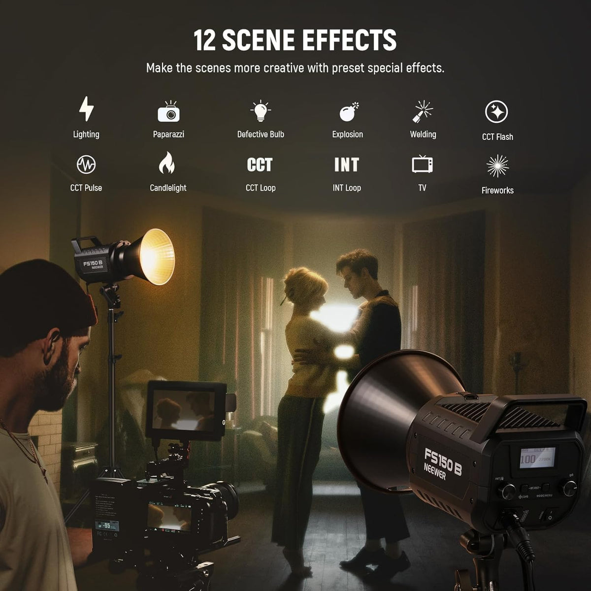 Videolamp – Led Videolicht – Studiolamp – COB Led Lamp – Continu Licht – 130 W, Tot 72.000 Lux Op 1 M – Tweekleurig 2700K-6500K, 12 Effecten