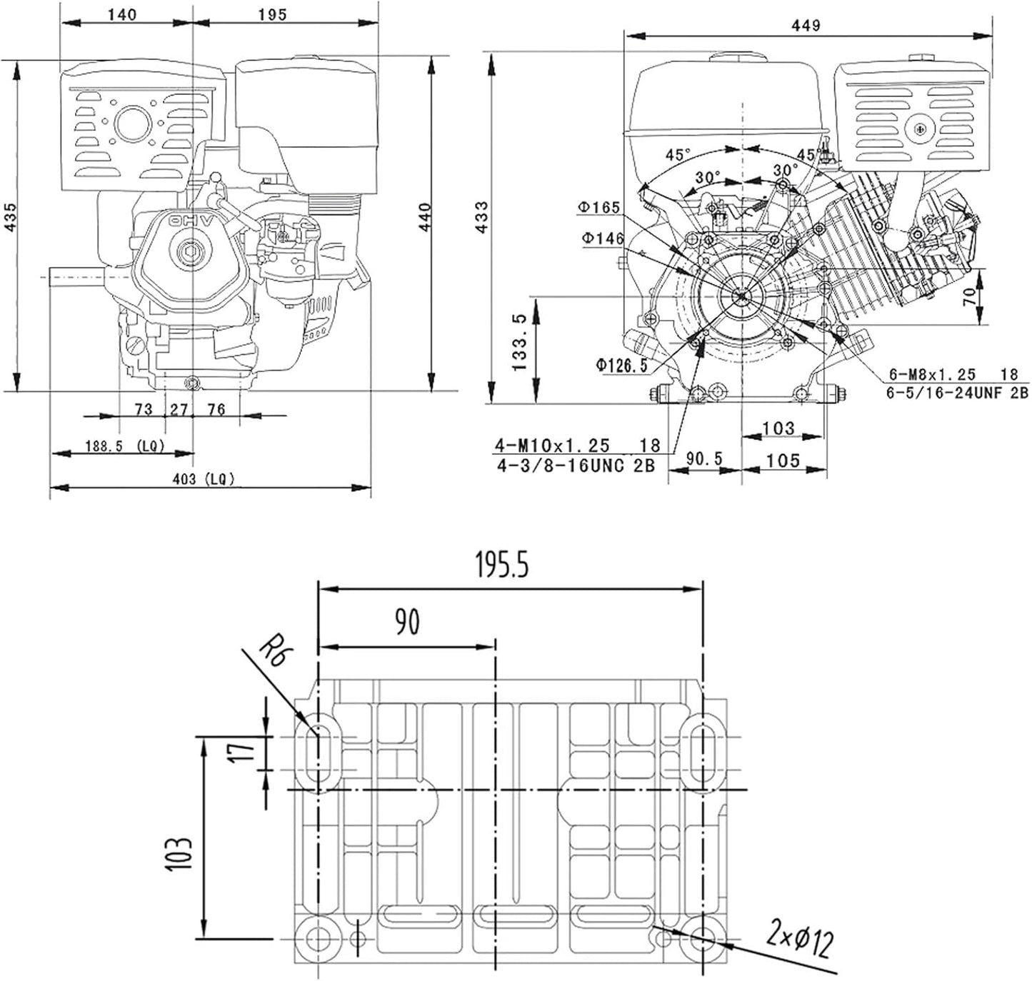 LIFAN 190 FD-B E-Start benzinemotor met 15 pk 1-cilinder voor kleine machines en karts, luchtgekoelde 4-taktmotor met 25 mm krukas, OHV-kleppenaandrijving en 420 cc cilinderinhoud