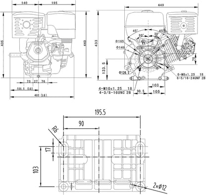 LIFAN 190 FD-B E-Start benzinemotor met 15 pk 1-cilinder voor kleine machines en karts, luchtgekoelde 4-taktmotor met 25 mm krukas, OHV-kleppenaandrijving en 420 cc cilinderinhoud
