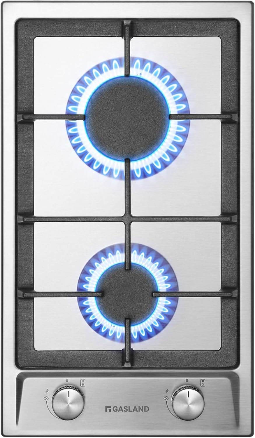 GASLAND GH30SF Gaskookplaat inbouw roestvrij staal gasfornuis 2 vlammen, 30 cm gasinbouw zelfvoorzienend gaskookplaat, butaangasfornuis 4200 Watt, LPG/aardgas