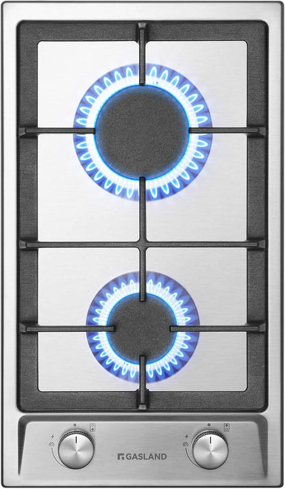 GASLAND GH30SF Gaskookplaat inbouw roestvrij staal gasfornuis 2 vlammen, 30 cm gasinbouw zelfvoorzienend gaskookplaat, butaangasfornuis 4200 Watt, LPG/aardgas