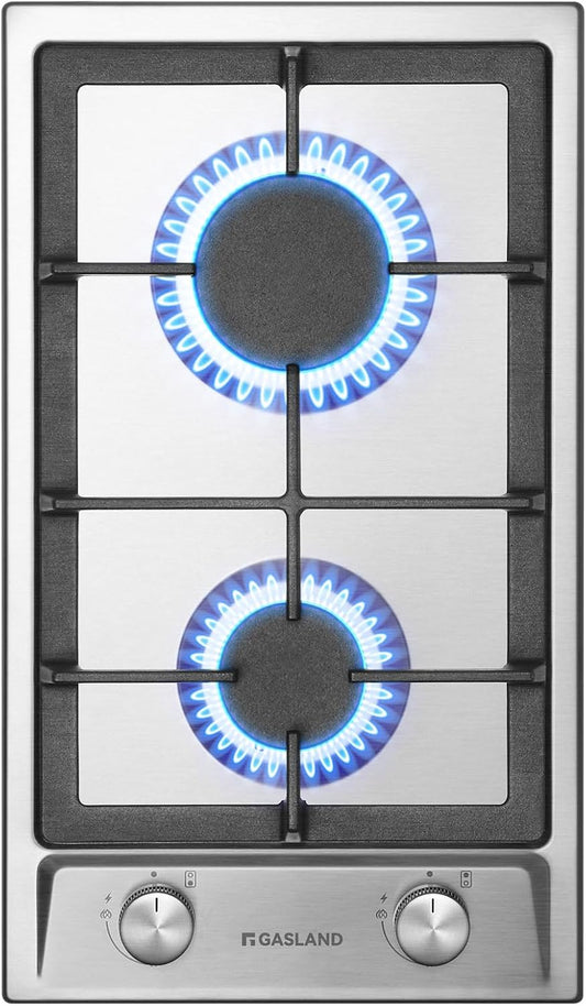 GASLAND GH30SF Gaskookplaat inbouw roestvrij staal gasfornuis 2 vlammen, 30 cm gasinbouw zelfvoorzienend gaskookplaat, butaangasfornuis 4200 Watt, LPG/aardgas
