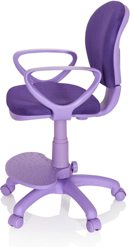 hjh OFFICE Kid Colour 671009 kinderdraaistoel van stof, paars, met voetensteun en zitvlak in hoogte verstelbaar