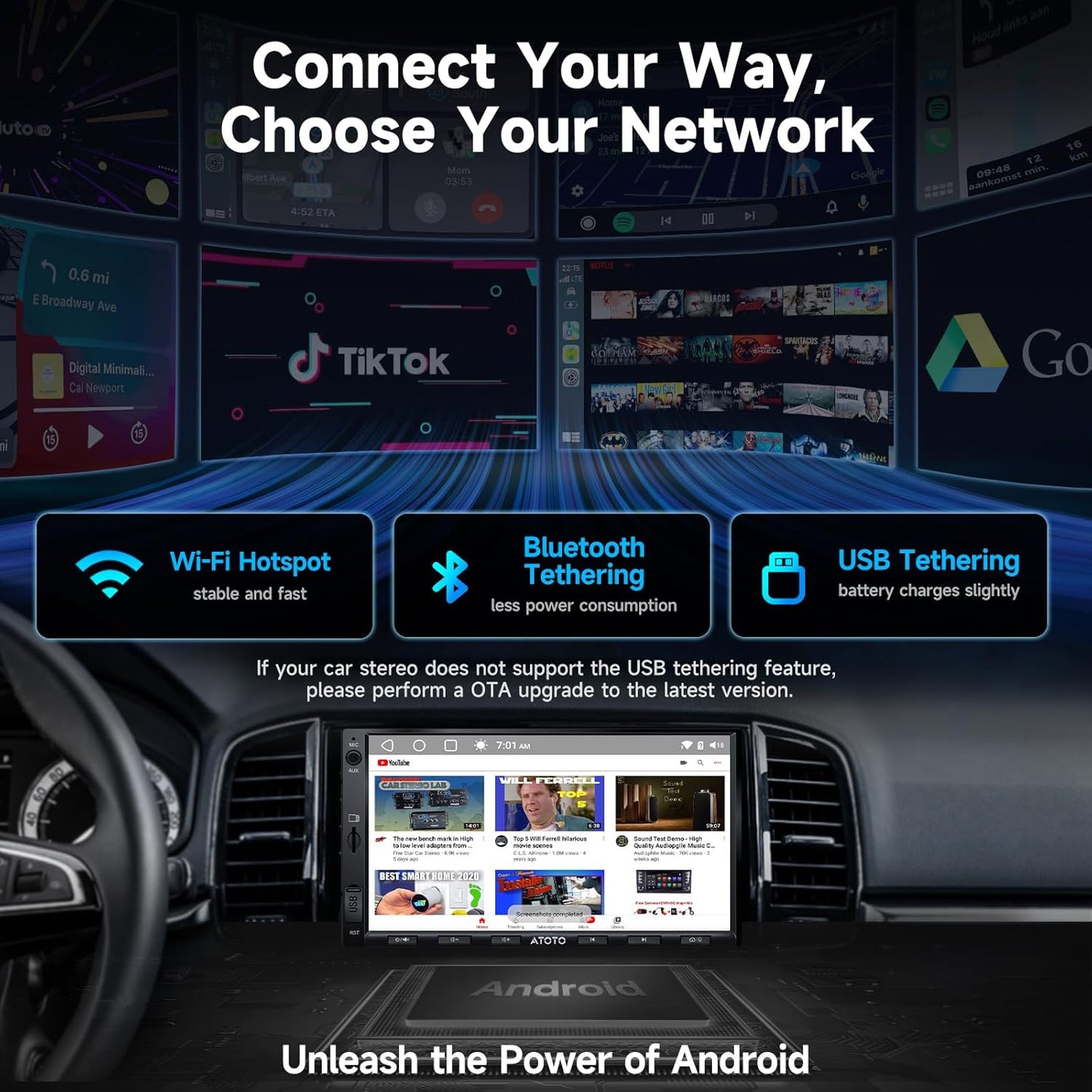 Android Autoradio – 2 Din Autoradio – Car Multimedia Systeem – Auto Entertainment – Digitale Mediaspeler – 7 Inch HD Scherm – Draadloos CarPlay & Android Auto