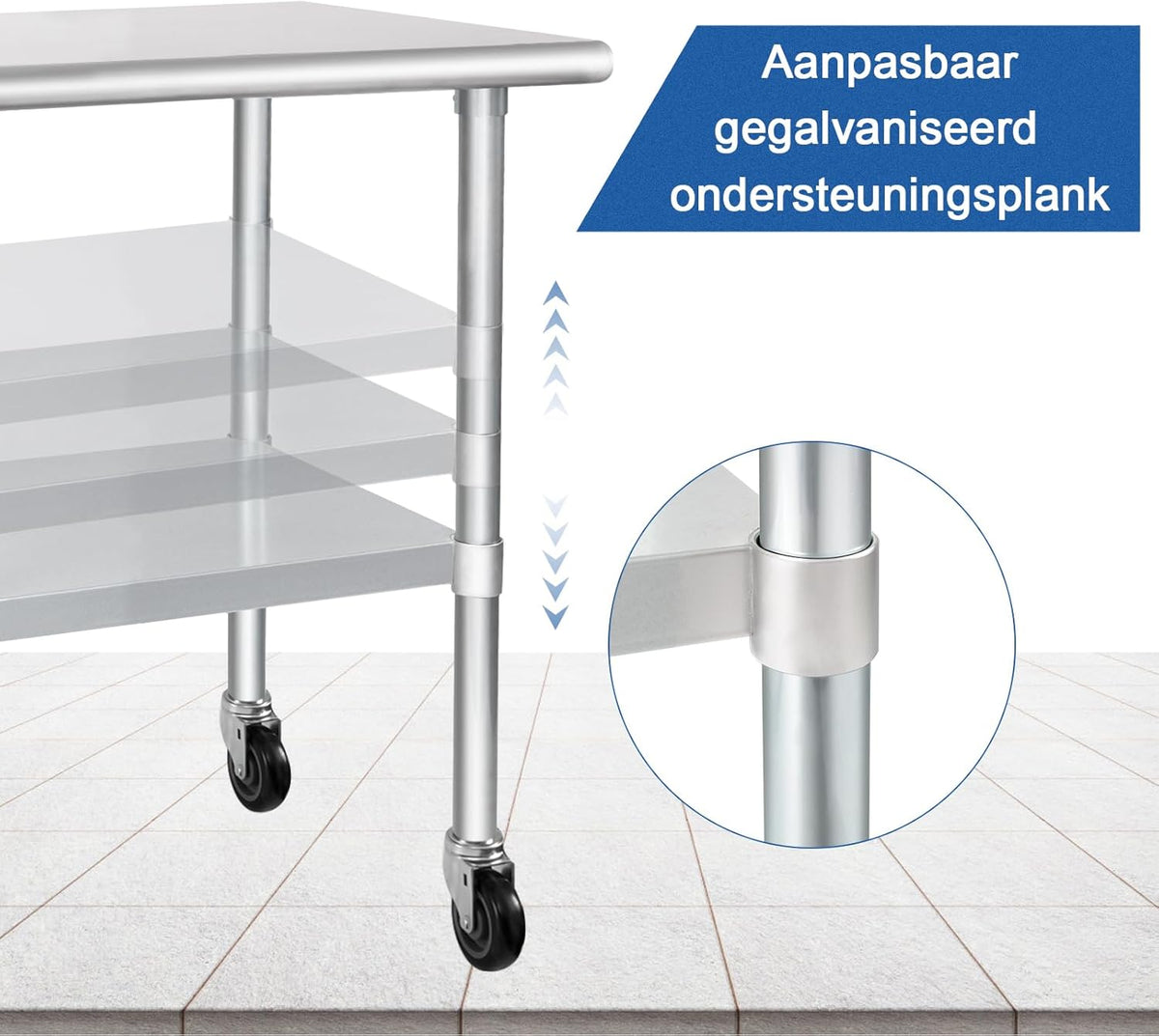 HARDURA Roestvrij Staal Tafel met Wielen 61×91 cm Rollen Zware Duty Commercieel Voedselbereidingstafels met Onderkast en Gegalvaniseerde Benen voor Restaurant Keuken Bar Hotel en Garages