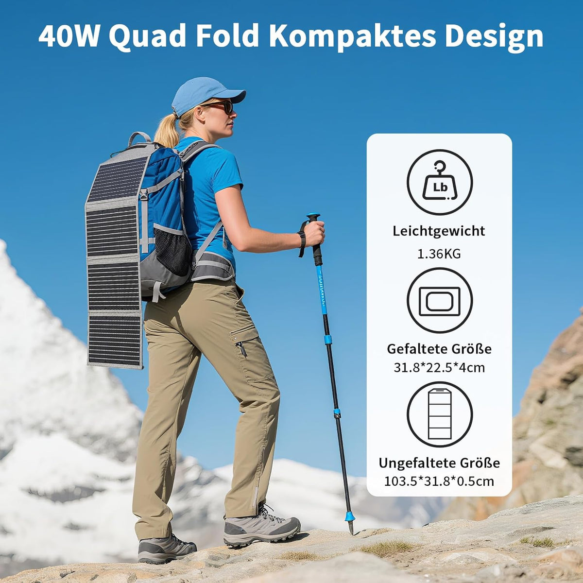 Opvouwbaar zonnepaneel, 40 W, draagbare oplader op zonne-energie met USB C, USB A en DC-uitgangen, 19 V mini-oplader voor smartphone, wandelen, outdoor-reizen, kamperen