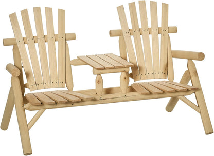 Outsunny Garden Bench with Table, Garden Furniture, Sofa, 2 Chairs, Solid Wood, Natural, 157 x 88 x 103 cm - QUORE
