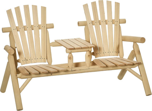 Outsunny Garden Bench with Table, Garden Furniture, Sofa, 2 Chairs, Solid Wood, Natural, 157 x 88 x 103 cm - QUORE