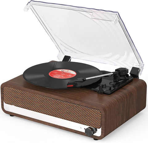 Platenspeler - Geïntegreerde Luidsprekers - Vintage Fonograaf - met Bluetooth-Riemaandrijving - 3 snelheden - voor Muziekgenot - Woondecoratie - Hout - Walnoot