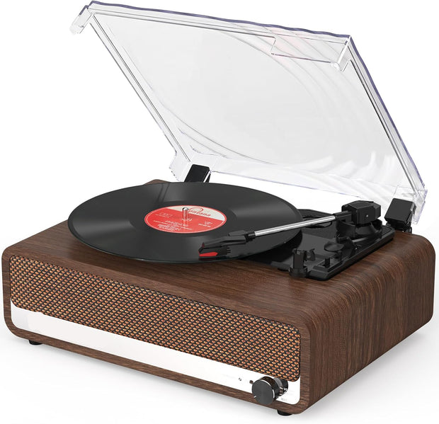 Platenspeler - Geïntegreerde Luidsprekers - Vintage Fonograaf - met Bluetooth-Riemaandrijving - 3 snelheden - voor Muziekgenot - Woondecoratie - Hout - Walnoot