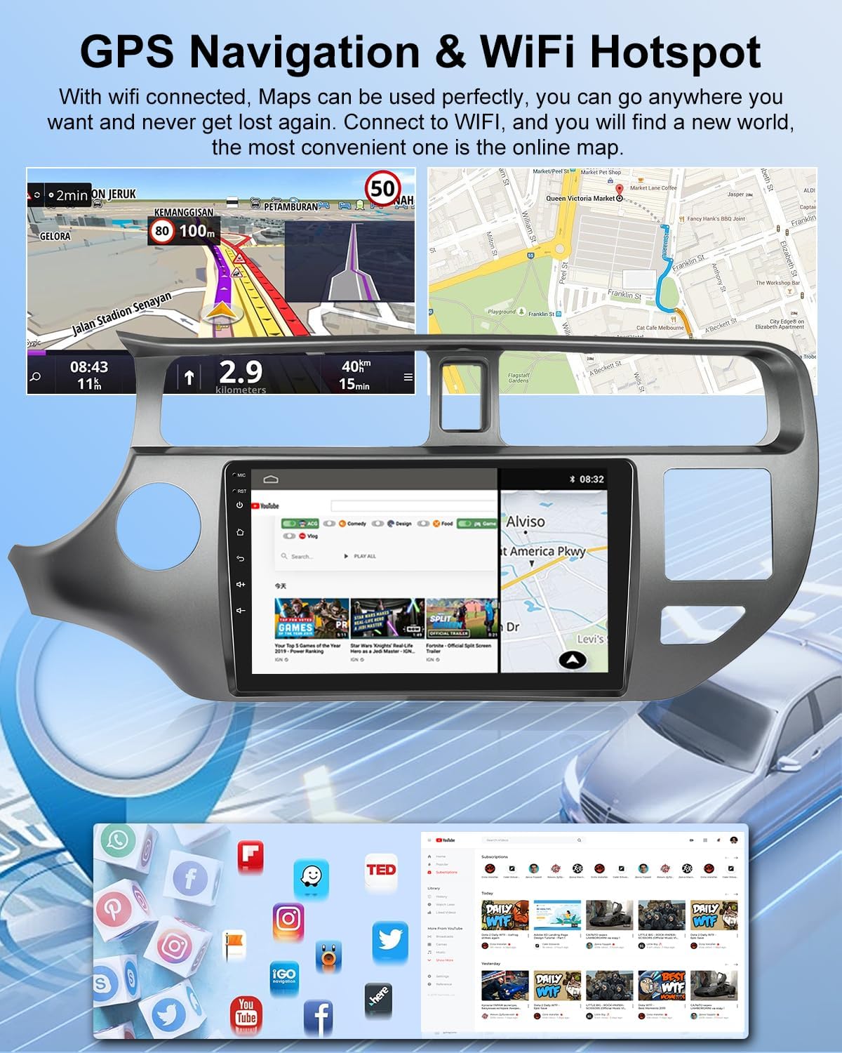 NHOPEEW 2+64G Android 13 Car Stereo voor KIA Rio 2012-2015 met Wireless Carplay & Android Auto - WiFi GPS Mirror Link Stuurwielbediening FM RDS Split Screen 32EQ + Back-up Camera