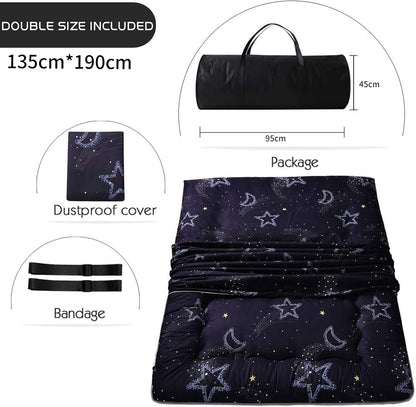 MAXYOYO Japanse Futon matras met patroon, gewatteerde logeermatras, logeerbed, opvouwbaar, tatami, mat, ademend, logeerbed voor camping, bank, droom, maan, 135 x 190 cm
