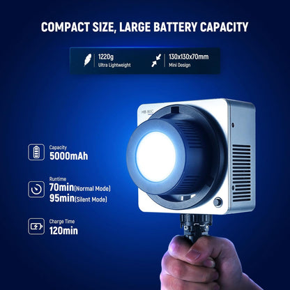 NEEWER 80W RGBWW LED videolamp met reflector en 72Wh accu, APP/2.4G besturing 18 effecten 10400lux/m 2500K-7500K 100W PD snel opladen Mini RGB COB continu licht Bowens houder HB80C