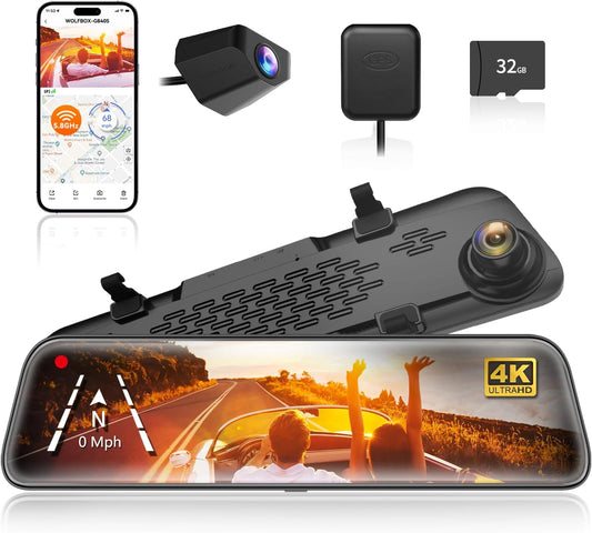 Spiegel Dashcam met Achteruitrijcamera – Dashcam Spiegel – Achteruitkijkspiegel Camera – Spiegelcamera – Autocamera – 12 Inch IPS Touchscreen – 2160P HD Voor En Achter Met Nachtzicht