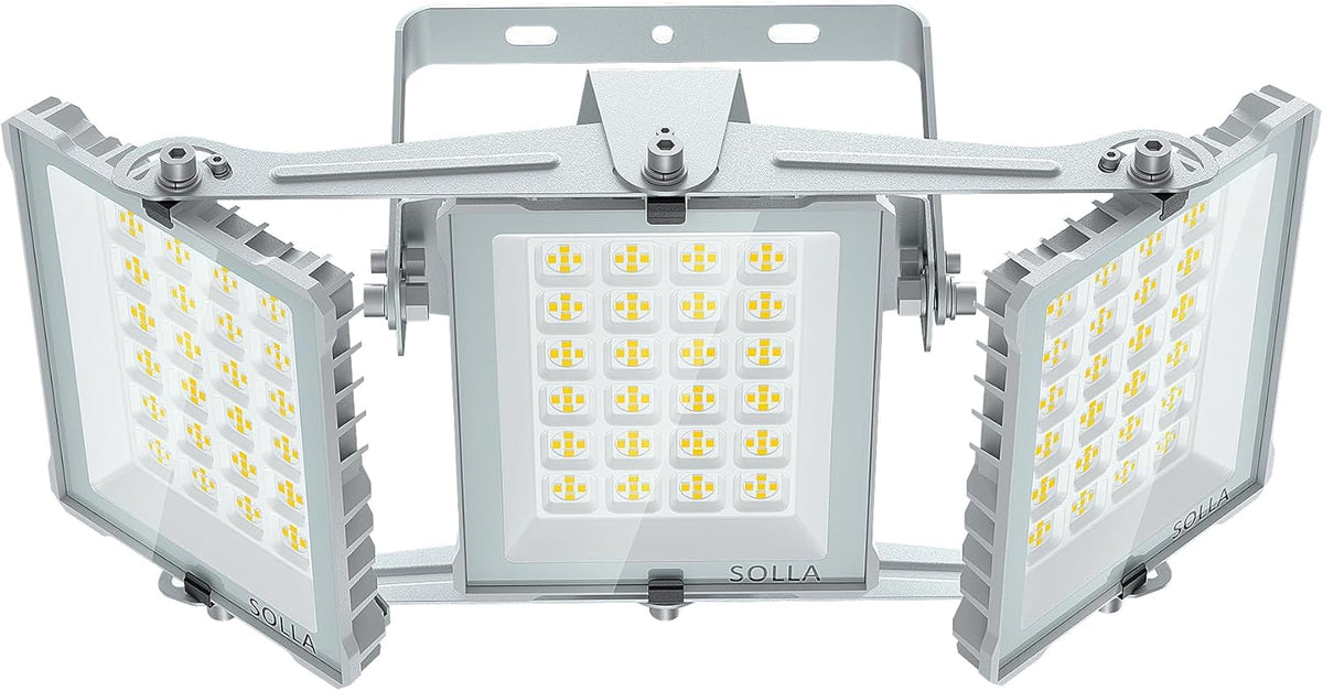 SOLLA 300 W led-schijnwerper voor buiten, ultra helder, 30.000 lumen, 6000 K, daglicht, wit, IP66 waterdicht, stadioverlampen, 3 heads outdoor floodlight, veiligheidsverlichting voor tuinen, patio's,