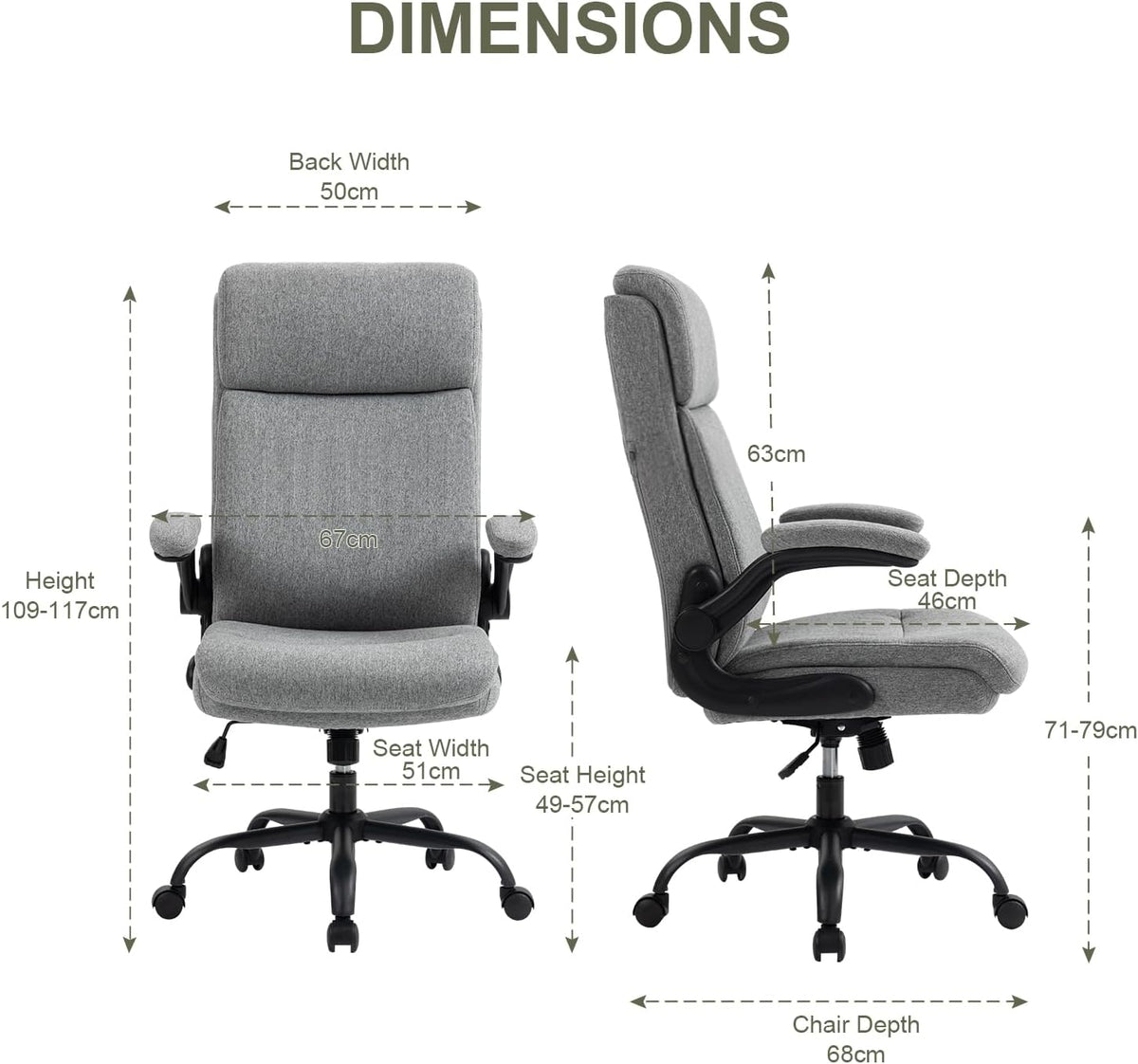 CASTLOVE Stoffen Bureaustoel Ergonomische Computer Bureaustoel Draaibare Brede Executive Office Chair met Opklapbare Armsteun voor Kantoor Thuis (Grijs)