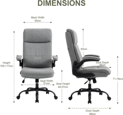 CASTLOVE Stoffen Bureaustoel Ergonomische Computer Bureaustoel Draaibare Brede Executive Office Chair met Opklapbare Armsteun voor Kantoor Thuis (Grijs)