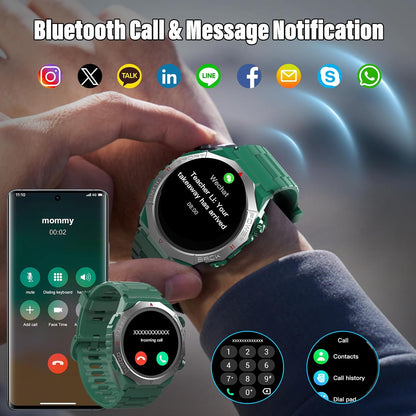 Militaire smartwatch voor heren en dames, smartwatch met telefoonfunctie, 1,39 inch touchscreen, hartslagmonitor, slaapmonitor, IP68 waterdicht, sporthorloge, 110+ sportmodi, fitnesshorloge voor iOS
