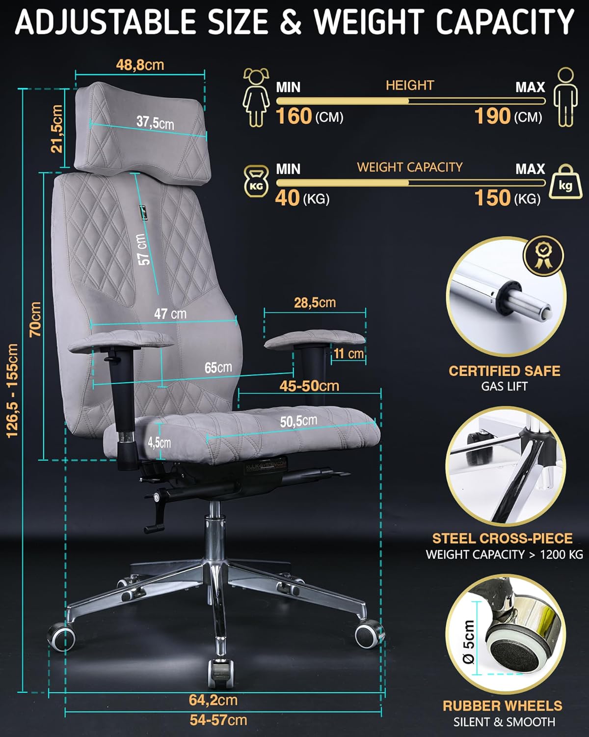 Ergonomische Bureaustoel – Bureaustoel Verstelbaar – Directiestoel – Werkstoel – Kantoorstoel – Full-Size Lendensteun – Eco-Lederen Bekleding Wit