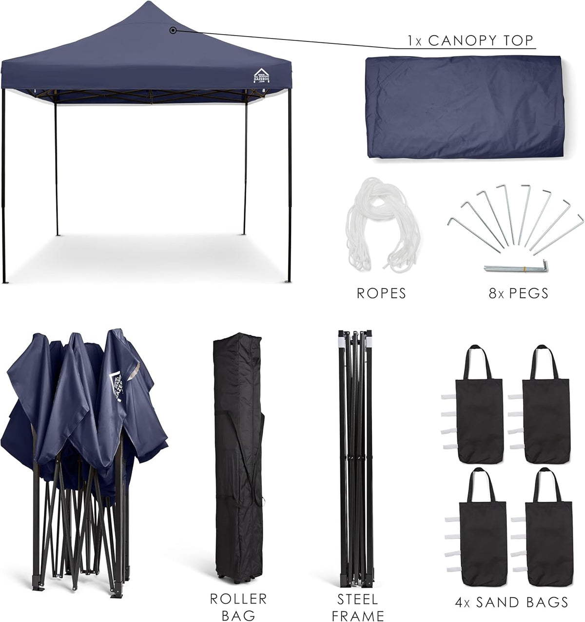 All Seasons Gazebos 3x3m Heavy Duty volledig waterdicht pop-up tuinhuisje met accessoirepakket - marineblauw
