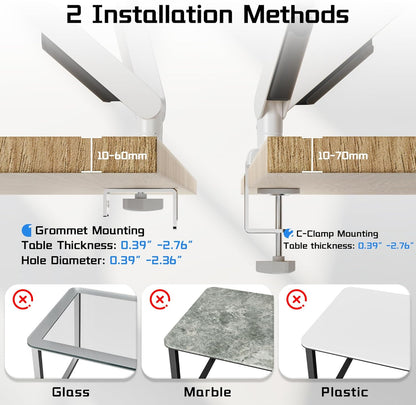 Fydeamer Dubbele monitorarm, zware gasveerbevestiging voor schermen van 17-32 inch tot 9 kg, volledig beweegbare bureausteun met VESA 75 x 75/100 x 100 mm compatibiliteit, wit