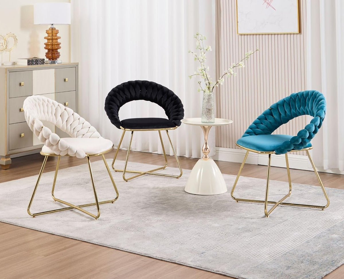 chairus Set of 2 Blue Velvet Living Room Chair with Gold Metal Legs, Modern Bedroom Dressing Table Chair with Backrest, Blue - QUORE