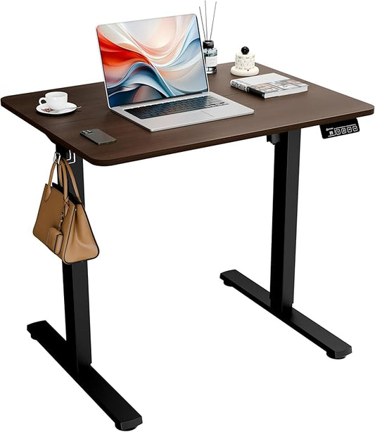 Elektrisch Verstelbaar Bureau – Zit Sta Bureau – Werkplek Bureau – Bureau Met Hoogsensor – Compact Bureau – 80x60 cm – Robuust Zwart Metalen Frame – Stil Motor Met Haakjes