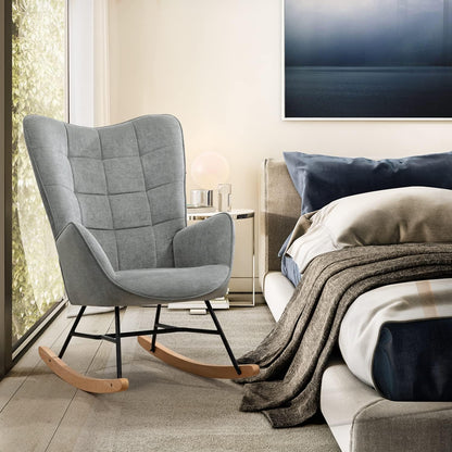 MEUBLE COSY Schommelstoelen, Scandinavische borstvoedingsschommelstoel Vrije tijds- en ruststoel van stof met E'-houten metalen poten voor woonkamer, slaapkamer, massief, donkergrijs, 66x84x97cm