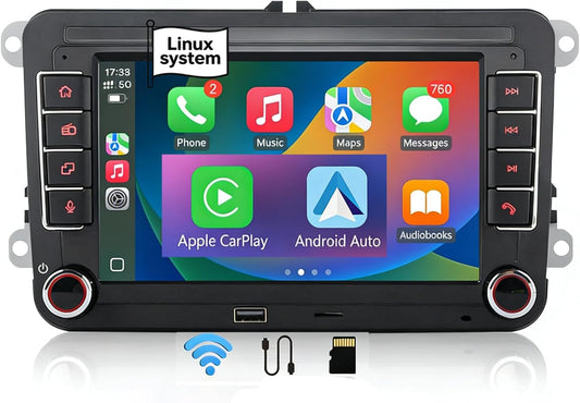 Autoradio stereo voor VW Seat Golf Passat Jetta Beetle EOS met touchscreen Bluetooth FM achteruitrijcamera, Linux System, Double Din Auto Stereo met Wireless Carplay/Android Auto