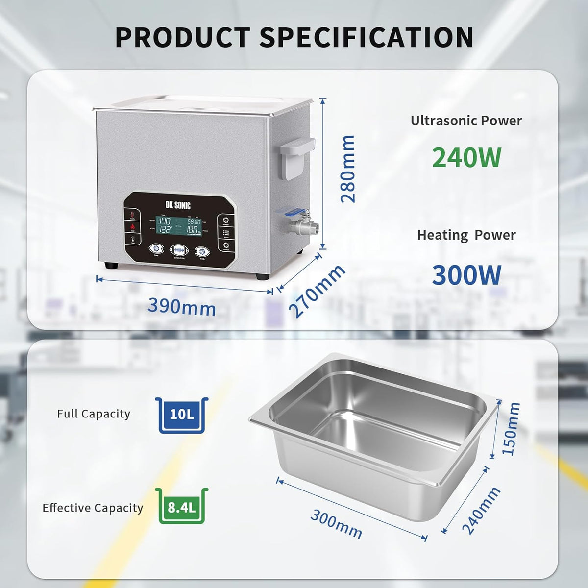 Ultrasone Reiniger – Ultrasoon Bad – Carburateurreiniger – Sieradenreiniger – Printplaatreiniger – 10L Roestvrij Stalen Tank – 240W Met Intelligente Touchbediening