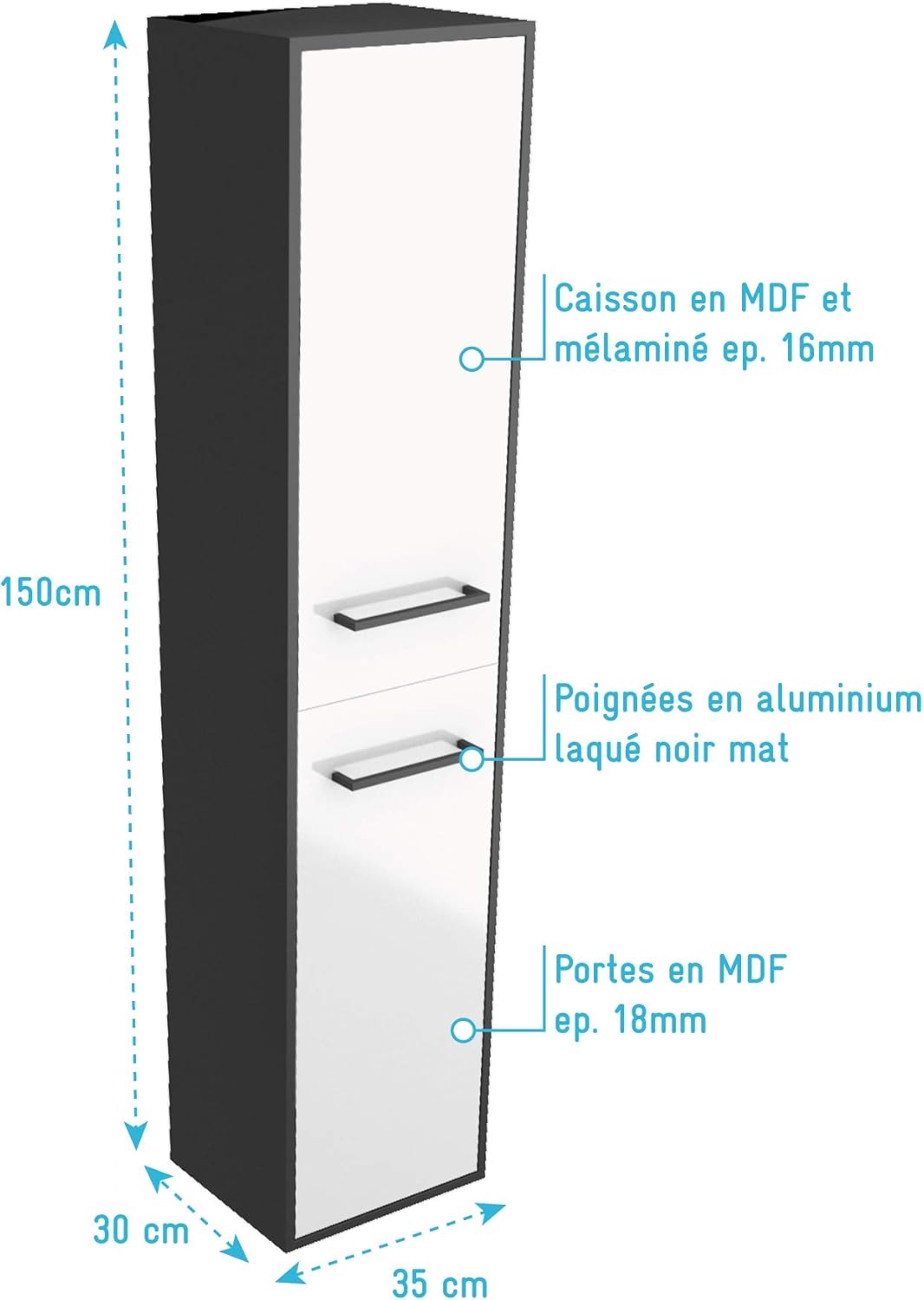 Aurlane PACM048 Structura P048 badkamerzuil, zwart/wit