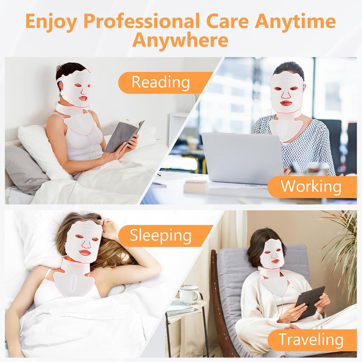 Led-Lichttherapiemasker voor Gezicht en Hals – Led Gezichtsmasker – Gezichtsmasker – Led Masker – Lichtmasker – 175 Ledlampjes – 7 Lichtstanden en 850 Nm Infrarood – Wit