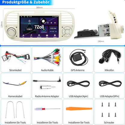 Autoradio FIAT 500 – Autoradio Multimedia – Auto Stereo – Navigatiesysteem – Inbouwradio – Android 13 Systeem – 7 Inch IPS Touchscreen – GPS Navigatie Met Offline Kaarten