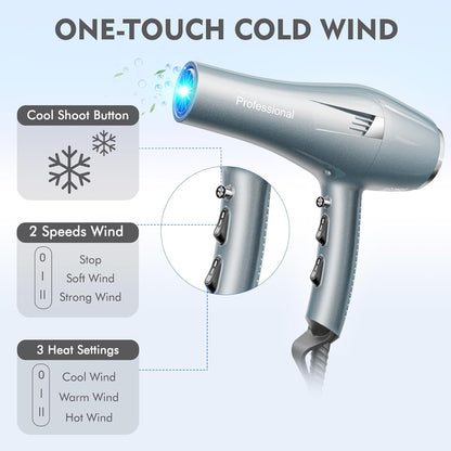 Professionele Ionische Föhn met Diffuser & Stylingkam – 2 Snelheden & 3 Warmtestanden