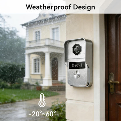 Video-intercom Deurbel met Camera, Videofoon, 7 inch touchscreen, Nachtzicht, Ontgrendeling op afstand, tweerichtingsintercom voor villa met 1 camera en 2 monitoren