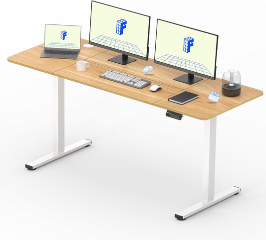 FLEXISPOT QS1 PRO Electric Standing Desk - Height Adjustable Sit-Stand Desk - Home Office/Study Room with 2 Hooks - 4-Stand Memory Module - (160x60cm) Maple