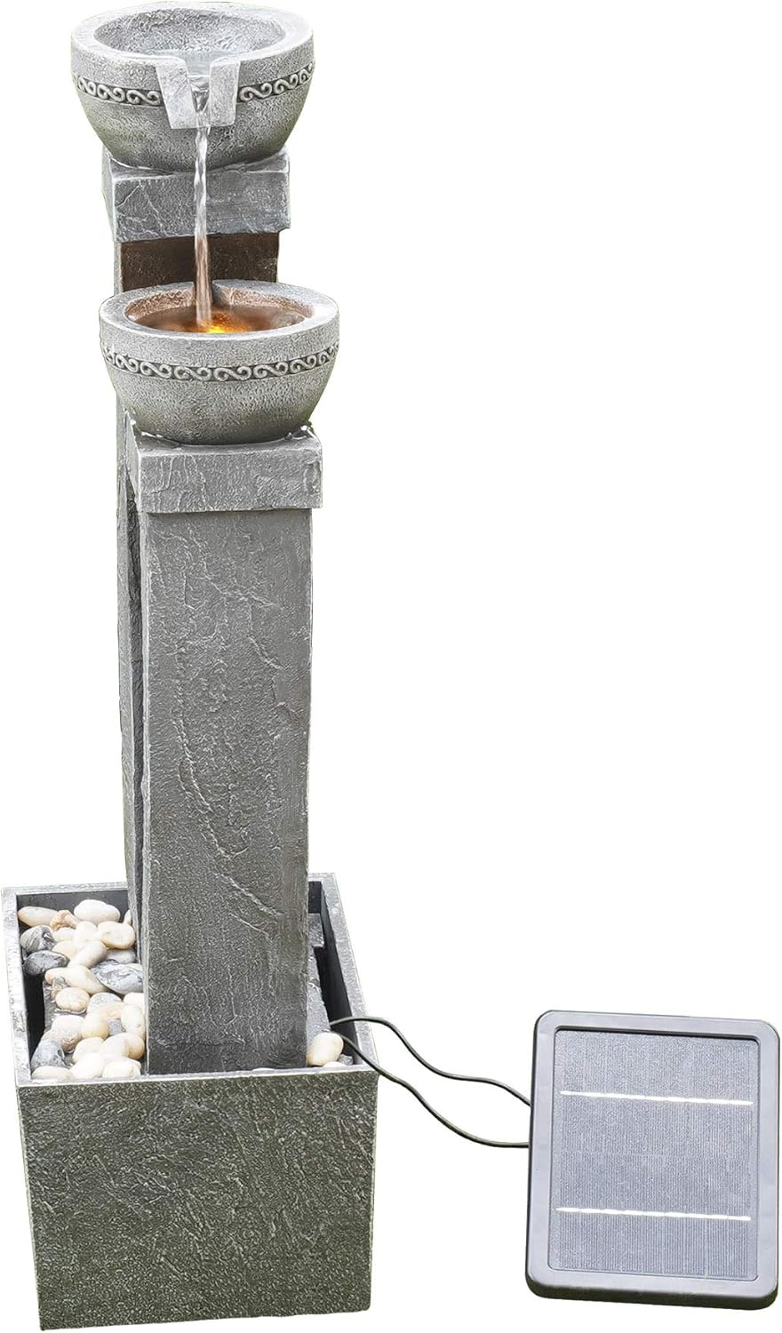 Teamson Home Buiten Tuin Water Fontein - Waterornament - Zonne-Energie - 2 Lagen Pot Ontwerp - Waterval - Tuindecoratie - Binnen & Buiten - Met Pomp - 34 x 22.9 x 76.2 (cm)
