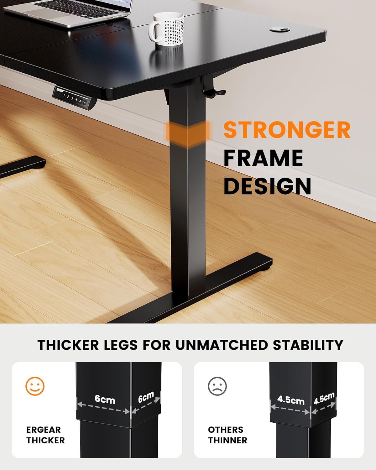 ErGear Elektrisch Zit-Sta Bureau - 160 x 80 cm - 100 kg Draagvermogen Hoogte Verstelbaar Bureau met Geavanceerde Borstelloze Motor, Stille Werking, Robuust Metalen Frame