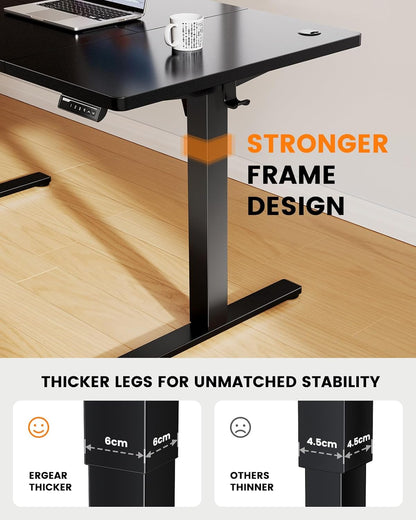 ErGear Elektrisch Zit-Sta Bureau - 160 x 80 cm - 100 kg Draagvermogen Hoogte Verstelbaar Bureau met Geavanceerde Borstelloze Motor, Stille Werking, Robuust Metalen Frame