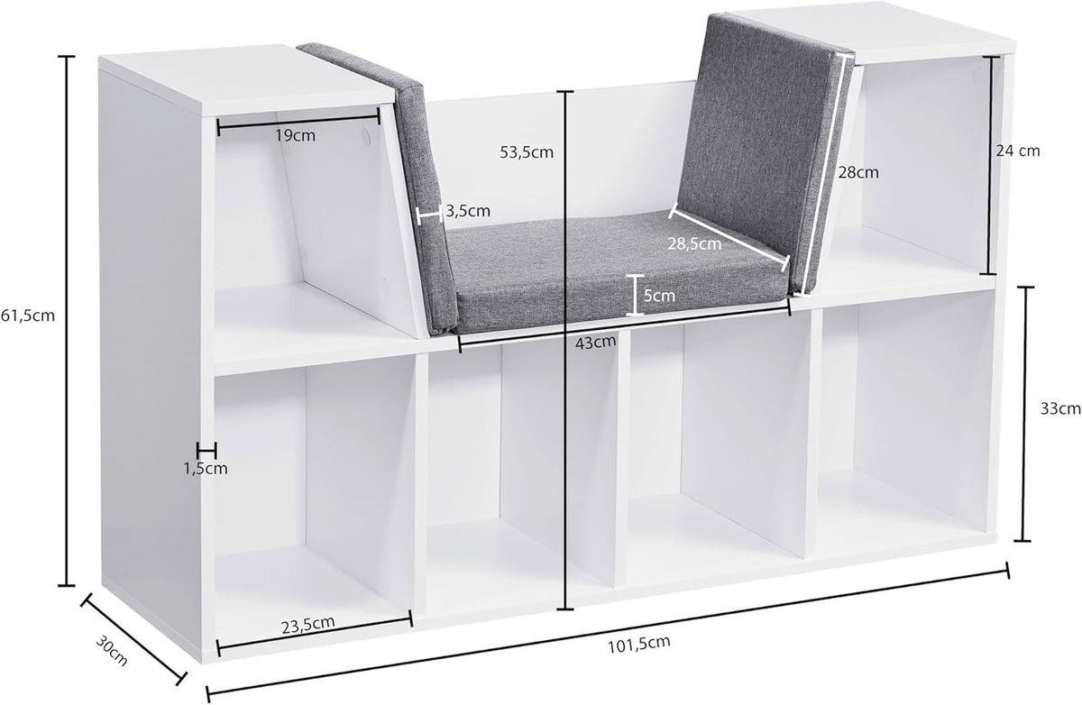 Design Bank – Opbergbank – Schoenenbank – Zitbank – Opbergbank – 101,5 x 61,5 x 30 cm – Melamine Coating & Afneembaar Wasbaar Kussen - QUORE