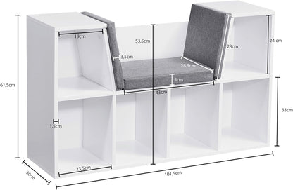 Design Bank – Opbergbank – Schoenenbank – Zitbank – Opbergbank – 101,5 x 61,5 x 30 cm – Melamine Coating & Afneembaar Wasbaar Kussen - QUORE