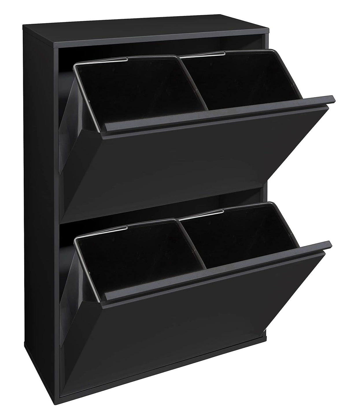 ARREGUI Basic CR606-B Recycling Container | Steel Waste Container | 4 Compartments 4x17 L (68 L) | Multifunctional Recycle Bin for Waste Separation | Waste Bin for Kitchen, Home or Office | Black - QUORE