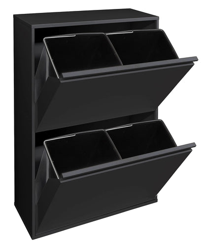 ARREGUI Basic CR606-B Recycling Container | Steel Waste Container | 4 Compartments 4x17 L (68 L) | Multifunctional Recycle Bin for Waste Separation | Waste Bin for Kitchen, Home or Office | Black - QUORE