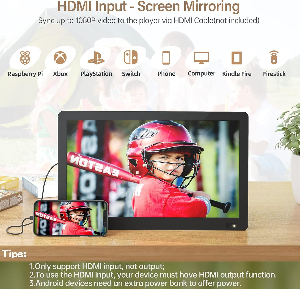 Desobry 14 inch Portable TV with Antenna 1080P freeview outdoor tv with DVB/T2 Tuner Rechargeable Battery Operated Mini TV LCD,Built-in TV Stand,HDMI Input,USB,AV