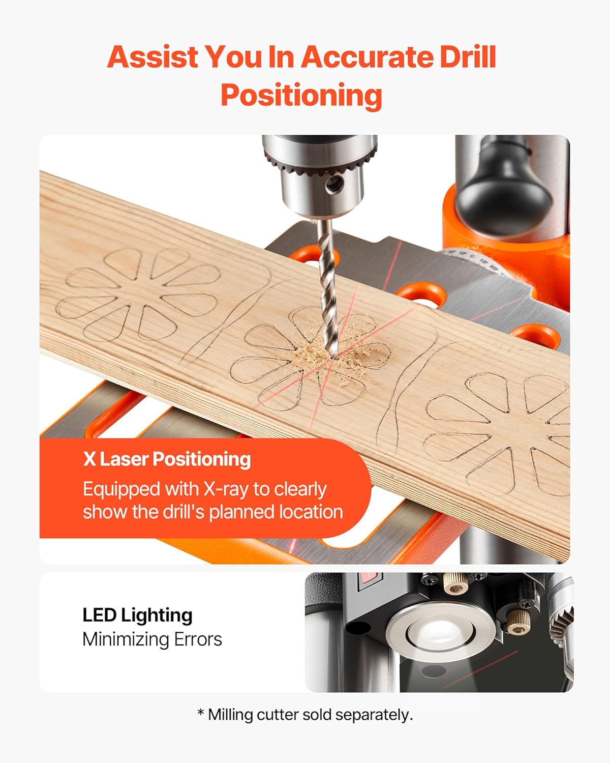 VEVOR Tafelkolomboormachine 254 mm, nominaal vermogen 400 W, variabele snelheid, stabiel met laser en led-werklicht, tafelboormachine voor hout- en metaalbewerking